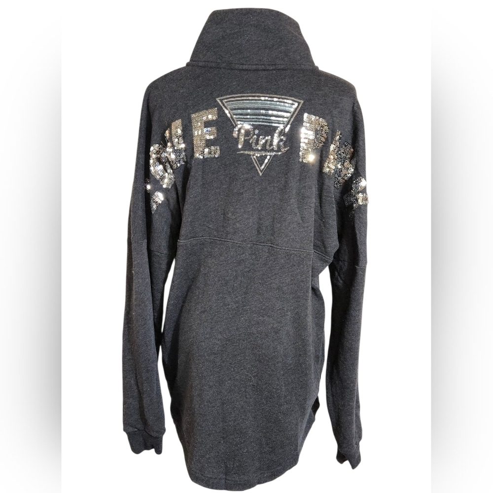 Victoria's Secret PINK Dark Gray Sequin Quarter Button Sweatshirt